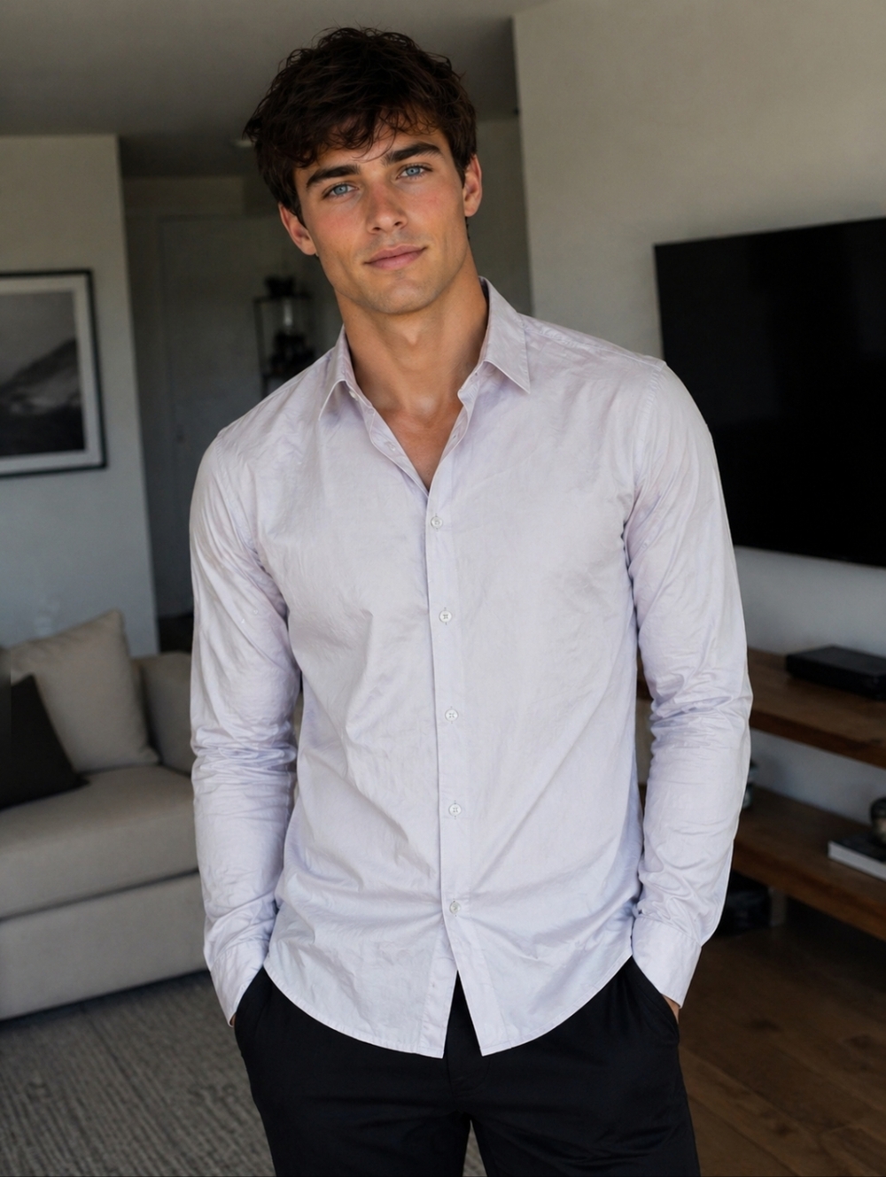 EUC Michael Kors Size Medium Slim Fit Airsoft Eco Beige Button Down Dress Shirt